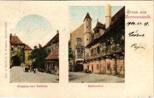 1901 Nagyszeben, Hermannstadt, Sibiu; Eingang zum Rathaus, Rathaushof / Bejárat a városházába, udvar. G.A. Seraphin / town hall, courtyard. Art Nouveau (fl)