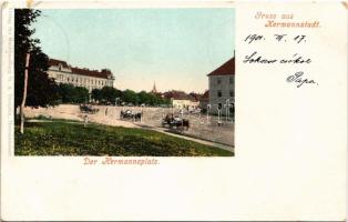 1901 Nagyszeben, Hermannstadt, Sibiu; Hermannsplatz / Hermann tér, laktanya. G. A. Seraphin kiadása / square, K.u.K. military barracks (szakadás / tear)
