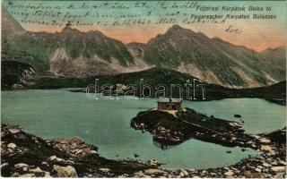 1909 Fogarasi-havasok (Fogarasi Kárpátok), Fogarascher Karpathen, Muntii Fagarasului; Lacul Balii, Balea / Buleasee mit Steinhütte der Sektion / Bilea-tó, menedékház. Thierfeld Dávid kiadása / tourist house, lake (EK)