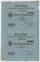 1816. Formuláre garnítúra: 5G + 10G + 25G + 50G ívben, kék színű merített papíron. A bankjegyek az ív két oldala alapján párokban 5G - 25G és 10G - 50G. T:XF / Hungary 1816. Set of Formulares: 5 Gulden + 10 Gulden + 25 Gulden + 50 Gulden on blue paper. The banknotes in pairs on each side of the sheet C:XF Adamo G55M-G58M