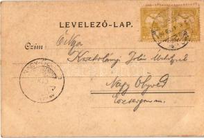 1900 Hortobágy, Parasztok étkezése, magyar folklór. Pongrácz Géza kiadása, litho (EK)