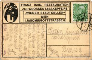 1913 Wien, Vienna, Bécs; Franz Rain Restauration zur Grossentabakspfeife, Wiener Stadtkeller. Jasomi...