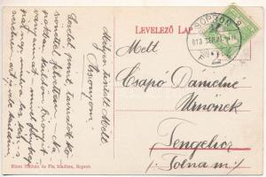 1913 Sopron, Széchenyi szobor, zsinagóga, üzletek. Blum Náthán és fia kiadása