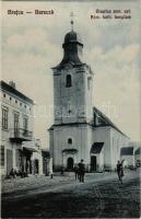 1940 Bereck, Bereczk, Bretcu; Biserica rom. cat. / Római katolikus templom, üzlet. Khell Bogdán fia László kiadása / Catholic church, shop (EK)