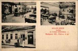 Budapest VIII. Killer János borháza az óbudai szőlőtőkéhez, kerthelyiség vendégekkel és pincérekkel, főbejárat. Frittner felvétele. Futó utca 4. (fl)