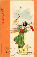 1901 Geisha I. Asian style Art Nouveau litho s: Raphael Kirchner