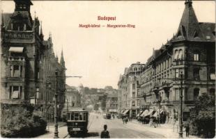 1910 Budapest II. Margit körút, Margit Park kávéház, Vörösvári úti villamos, üzletek