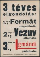 "3 téves elgondolás (...)", Igmándi keserűvíz kisplakát, papír, Globus-Nyomda, Bp., 24×17 cm