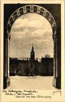 Pécs, Székesegyház, kilátás a déli kapuból, télen. Pécs Szabad Király város az I. Országos Credo nap emlékére 1929. június 8-9. Kiadja Zsabokorszky mérnök. photo