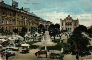 Pécs, Majláth tér, Kossuth szobor, zsinagóga, piac (hullámos / wavy)