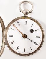 Ezüst (Ag) tokos zsebóra, kulcsos, kulcs nélkül, nem működik, d: 41mm, bruttó 41g