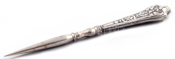 Ezüst (Ag) nyelű bőrlyukasztó, jelzett, h: 9 cm