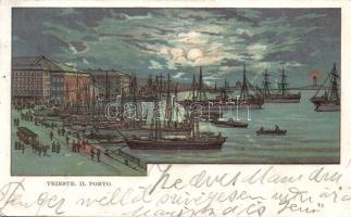 Trieste port at night litho