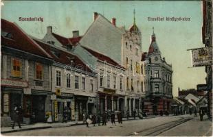 1915 Szombathely, Erzsébet királyné utca, dohány és szivar áruda, bútor raktár, Edenhoffer, Legáth testvérek, Heimler Gyula bőrkereskedés és Rosenberg üzlete, mosoda (Rb)