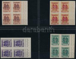 Olasz helyi kiadások 1918 Udine, 4 klf négyestömb / Italian local issues 1918 Udine, 4 different blocks of four