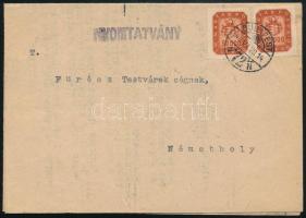 1946 (21. díjszabás) Nyomtatvány 20g-ig 80.000.000.000P bérmentesítéssel (legkevesebb címlet) / Printed matter with 2 stamps "BUDAPEST" - Németboly