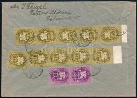 1946 (14. díjszabás) Svájcba küldött levél 12 db Lovasfutár bélyeggel / Cover with 12 stamps to Switzerland