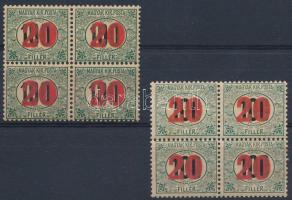 1915 Kisegítő portó 40. és 41. sz. bélyeg négyestömbben, utóbbi Leitold vizsgálójellel / Mi 34-35 in blocks of 4