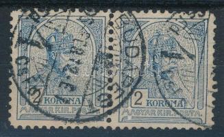 1904 Turul 2K pár 11 1/2 fogazással, 1-es vízjelállás. Párban különösen ritka! / Mi 88 B pair, perforation 11 1/2, watermark position: 1