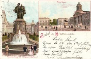 1899 Brussels, Bruxelles; Place Royale, Monument des Ctes / royal palace, statue litho