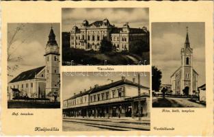 1940 Kisújszállás, Római katolikus templom, Városháza, vasútállomás, református templom. Aigner Lajos kiadása (EK)