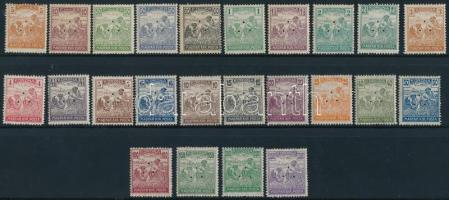 1920/1924 Arató hármaslyukasztású sor (25k törés, 350K kis folt és halvány törések a gumiban) / Mi 326-327, 329-349 + 351, set with 3-hole punches (Mi 344 fold, Mi 351 small spot in gum and light folds)