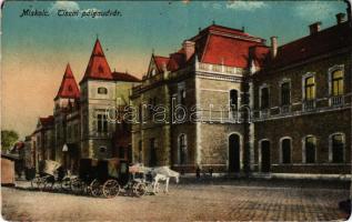 1915 Miskolc, Tiszai pályaudvar, vasútállomás, lovas hintók. Grünwald Ignác kiadása (r)