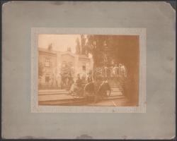 cca 1890 Lébényszentmiklós (Mosonszentmiklós), Győr-Moson-Sopron, vasútállomás vasúti hajtánnyal, ka...