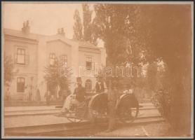 cca 1890 Lébényszentmiklós (Mosonszentmiklós), Győr-Moson-Sopron, vasútállomás vasúti hajtánnyal, ka...