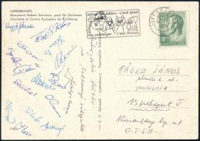 1974 Luxembourg, a magyar labdarúgó-válogatott tagjai által aláírt képeslap: Török Péter, Nagy János (Nagy III), Póczik József, Nagy László és mások (összesen 16 db aláírás)