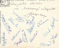 1974 Luxembourg, a magyar labdarúgó-válogatott tagjai által aláírt képeslap: Török Péter, Nagy János...