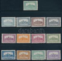 1921/1923 Parlament hármaslyukasztású sor + 400K fordított lyukasztással (3,50K törés) / Mi 355-366, set with 3-hole punches + Mi 365 with the holes inverted (Mi 356 fold)