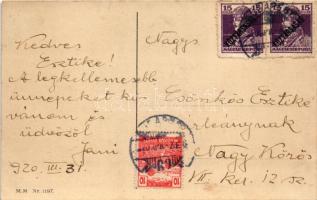 1920 Children art postcard with pigs, winter. M. M. Nr. 1197. s: P. Ebner (EK)