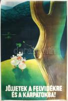 Konecsni György (1908-1970): Jöjjetek a Felvidékre és a Kárpátokba! Plakát, papír, jelzett a plakáton, Klösz Coloroffset, kiadja az Országos Magyar Idegenforgalmi Hivatal, javított szakadásokkal, lapszéli apró szakadásokkal, feltekerve, 94,5×62,5 cm