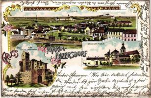 Maria Enzersdorf, Totale, Schloss Liechtenstein, Kirche mit Kloster / pilgrimage church, castle. Ludwig Graf Art Nouveau, floral, litho (fl)