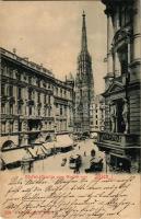 1900 Wien, Vienna, Bécs I. Stefansthurm vom Graben aus / Stephen's Cathedral, shops. C. Ledermann jr. 209. (EK)