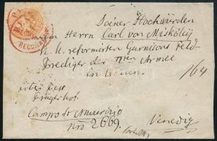 ~1864 15kr ajánlott levél előlapon Velencébe, piros "PEST / RECOMANDIRT" bélyegzéssel / 15kr on registered cover front to Venice with red cancellation