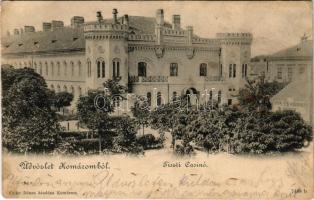 1900 Komárom, Komárno; Tiszti kaszinó, Bor- és Pálinka Mérés. Czike Dénes kiadása / K.u.K. military officers' casino + "BUDAPEST - BÉCS 39. SZ." vasúti mozgóposta bélyegző (Rb)