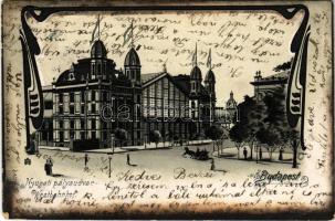 1903 Budapest VI. Nyugati pályaudvar, vasútállomás, magyar zászlók. Art Nouveau, litho (EB)