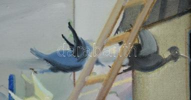 Neuberger István (1953-): "Uzsgyi", 2021. Olaj, farost. Jelezve jobbra lent: Neuberger 21....