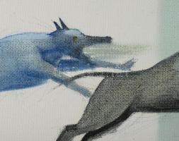 Neuberger István (1953-): "Uzsgyi", 2021. Olaj, farost. Jelezve jobbra lent: Neuberger 21....