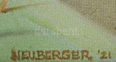 Neuberger István (1953-): "Uzsgyi", 2021. Olaj, farost. Jelezve jobbra lent: Neuberger 21....