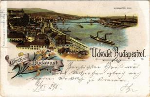 1898 Budapest I. Tabán, Várkert rakpart, gőzhajó. Loius Glaser Art Nouveau, floral, litho (szakadás / tear)
