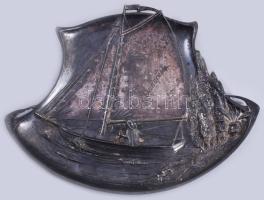 Budapest feliratos hajós témájú ón levéltartó, 23x29 cm