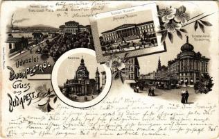 1901 Budapest, Ferenc József tér, Nemzeti Múzeum, Bazilika, Erzsébet körút. Ottmar Zieher Art Nouveau, floral, litho (EB)