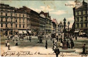1906 Budapest VI. Oktogon tér, villamos, Sokulski, Ernyei Lajos, Kömlődi Jakab üzlete, cukrászda. Divald Károly 239. (Rb)