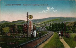 Alváca, Vata de Jos (Hunyad); vasúti híd és megállóhely a fürdőparknál, vasútállomás. Berkovits Izidor kiadása / railway station, railway stop and bridge by the spa park (EB)