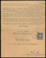 1890 Távirat 5 bélyeges kiegészítéssel (3 színű) / PS-telegram with 5 stamps additional franking