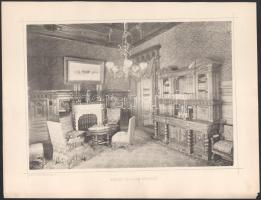 1885 Budapesti, Országos Általános Kiállítás, királyi pavilon belseje, nyomat, 26×33 cm