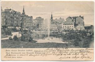 Budapest I. Budai részlet az Erzsébet hídfőnél, Tabán, Rácfürdő, bor és sörcsarnok. Divald Károly 670. sz. (ázott / wet damage)